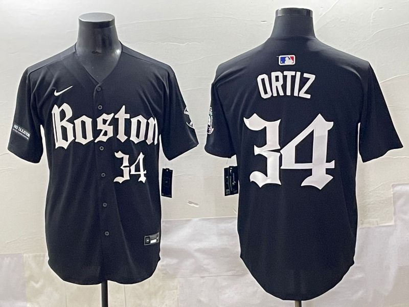 Men 2025 Boston Red Sox #34 Ortiz Black Five generations Joint Name Nike MLB Jersey style 15->boston red sox->MLB Jersey